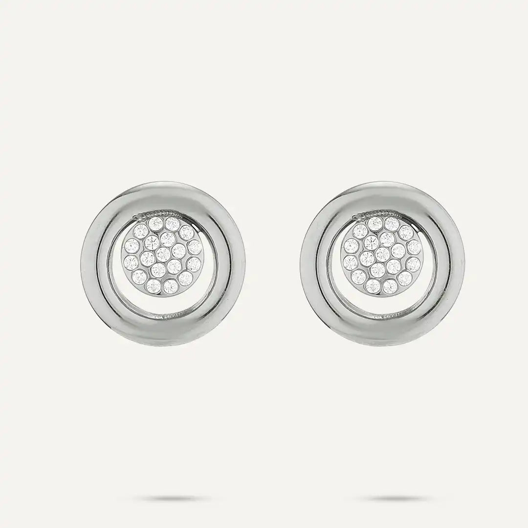 Vibes | Circular Crystal Stud Earrings | White Gold-Plated