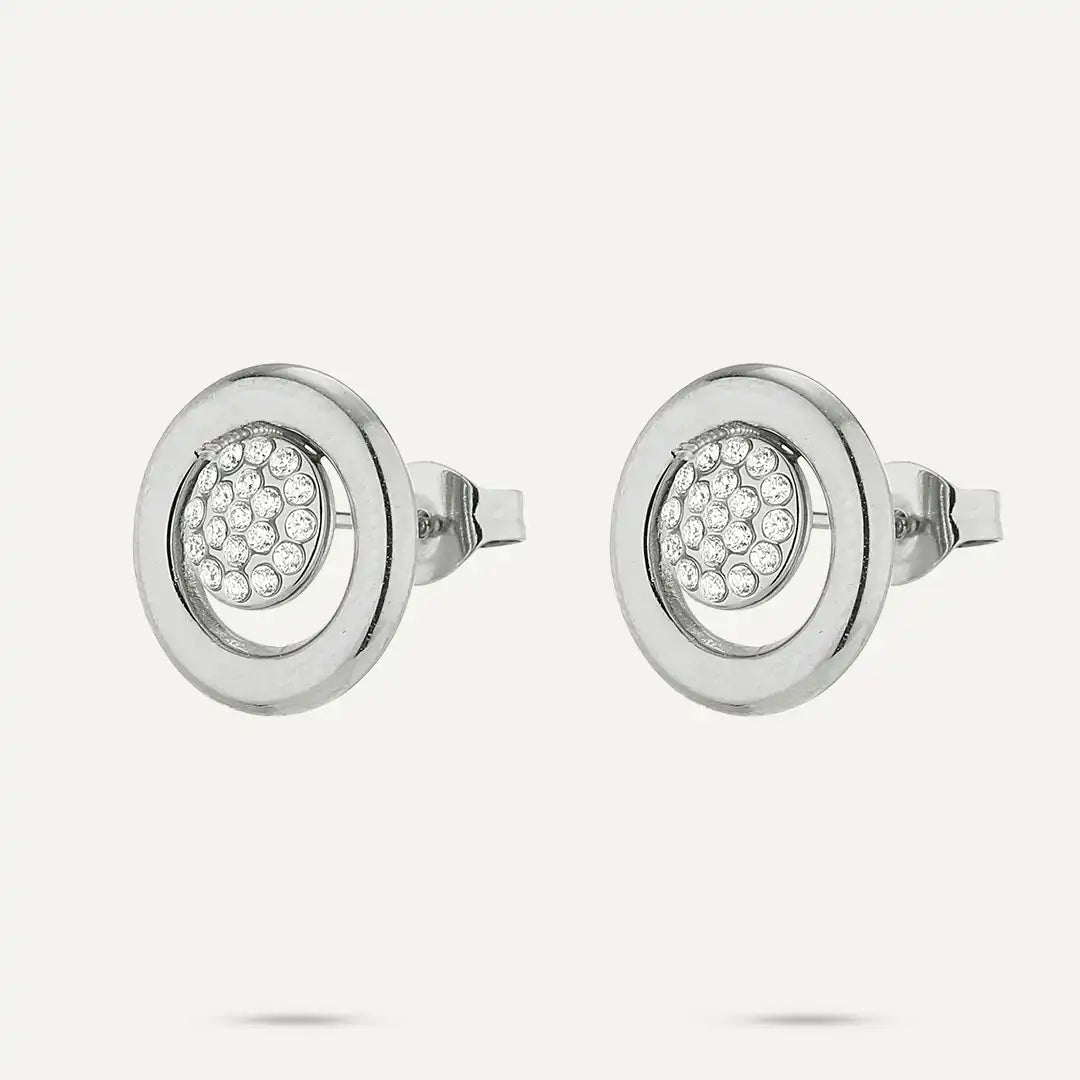 Vibes | Circular Crystal Stud Earrings | White Gold-Plated