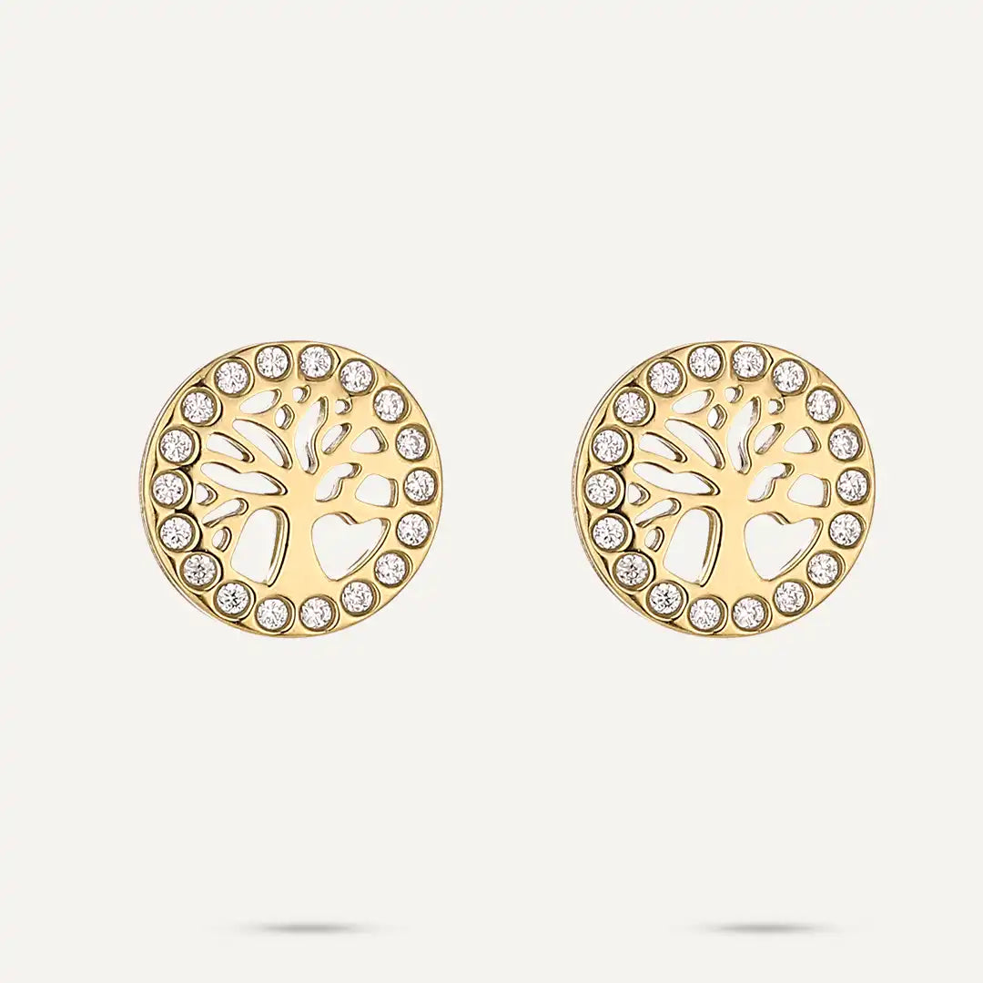 Vibes | Tree of Life Crystal Stud Earrings | 18K Gold-Plated