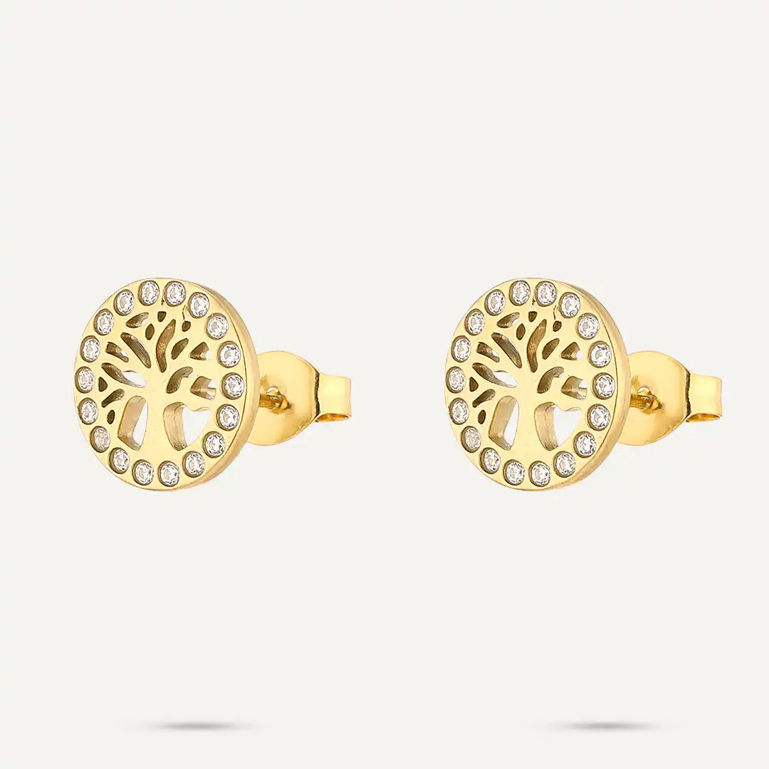 Vibes | Tree of Life Crystal Stud Earrings | 18K Gold-Plated