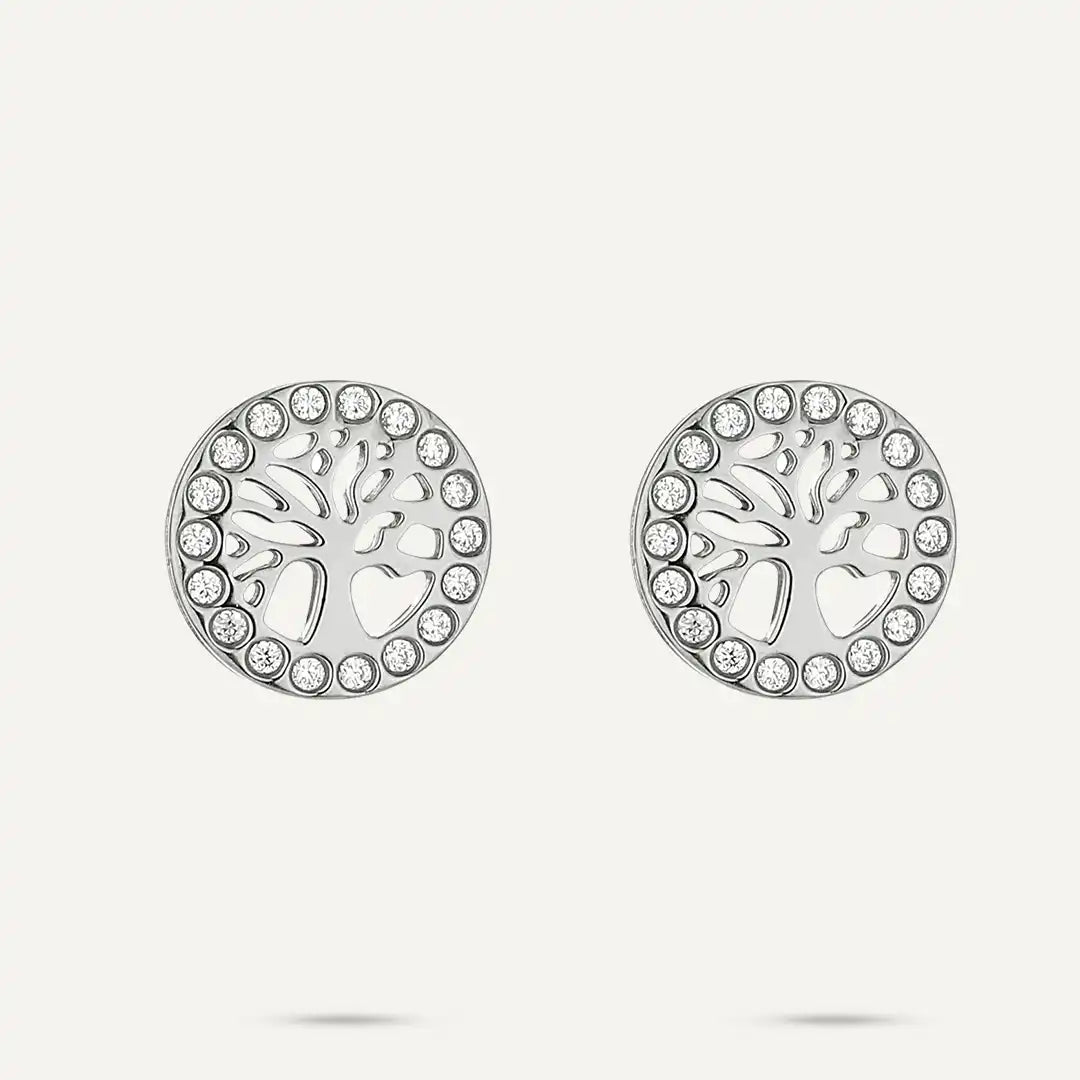 Vibes | Tree of Life Crystal Stud Earrings | White Gold-Plated
