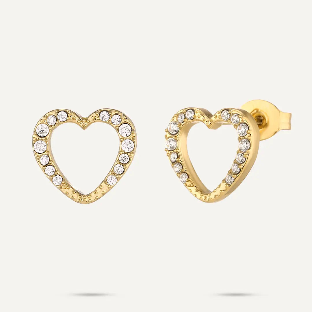 Vibes | Outline Crystal Heart Stud Earrings | 18K Gold-Plated