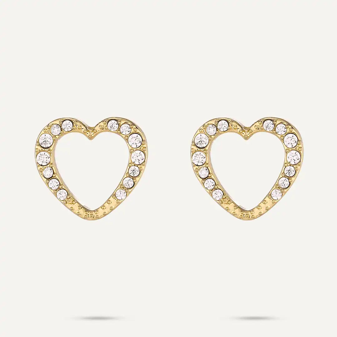 Vibes | Outline Crystal Heart Stud Earrings | 18K Gold-Plated