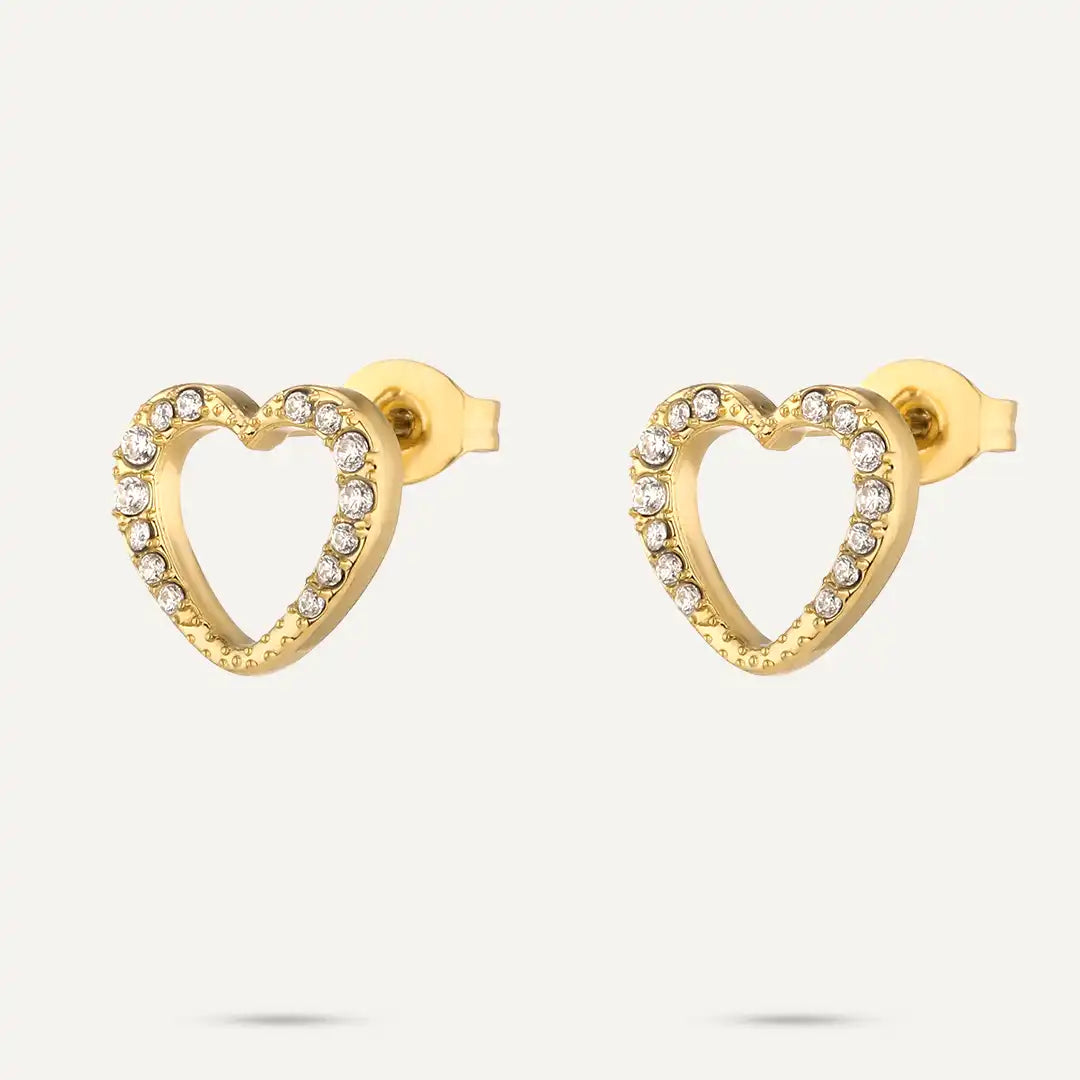 Vibes | Outline Crystal Heart Stud Earrings | 18K Gold-Plated