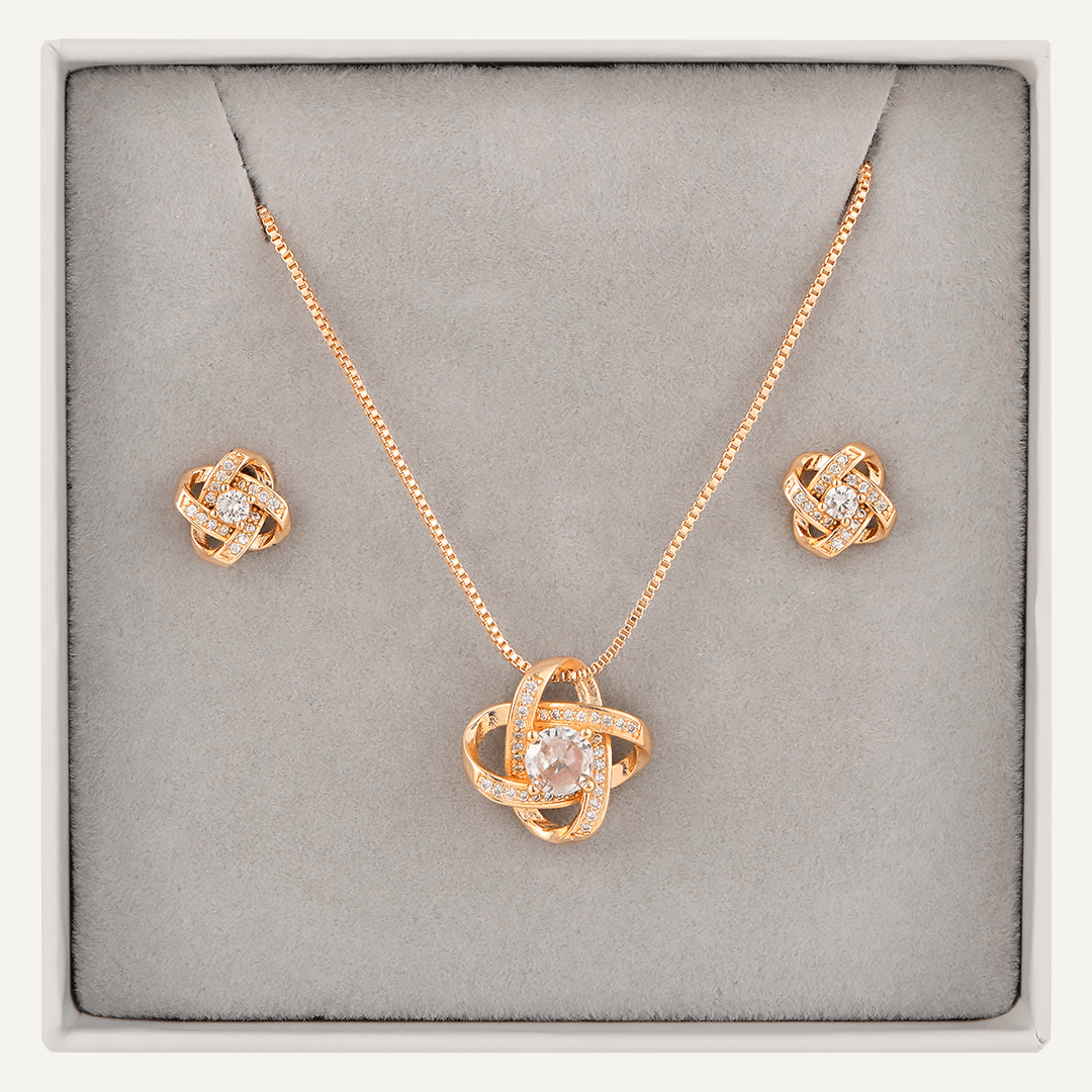 Boxed Crystal Necklace & Earrings Set In Gold-Tone