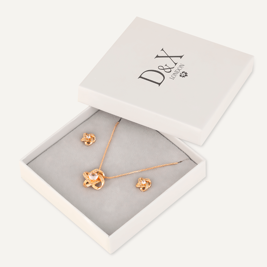 Boxed Crystal Necklace & Earrings Set In Gold-Tone