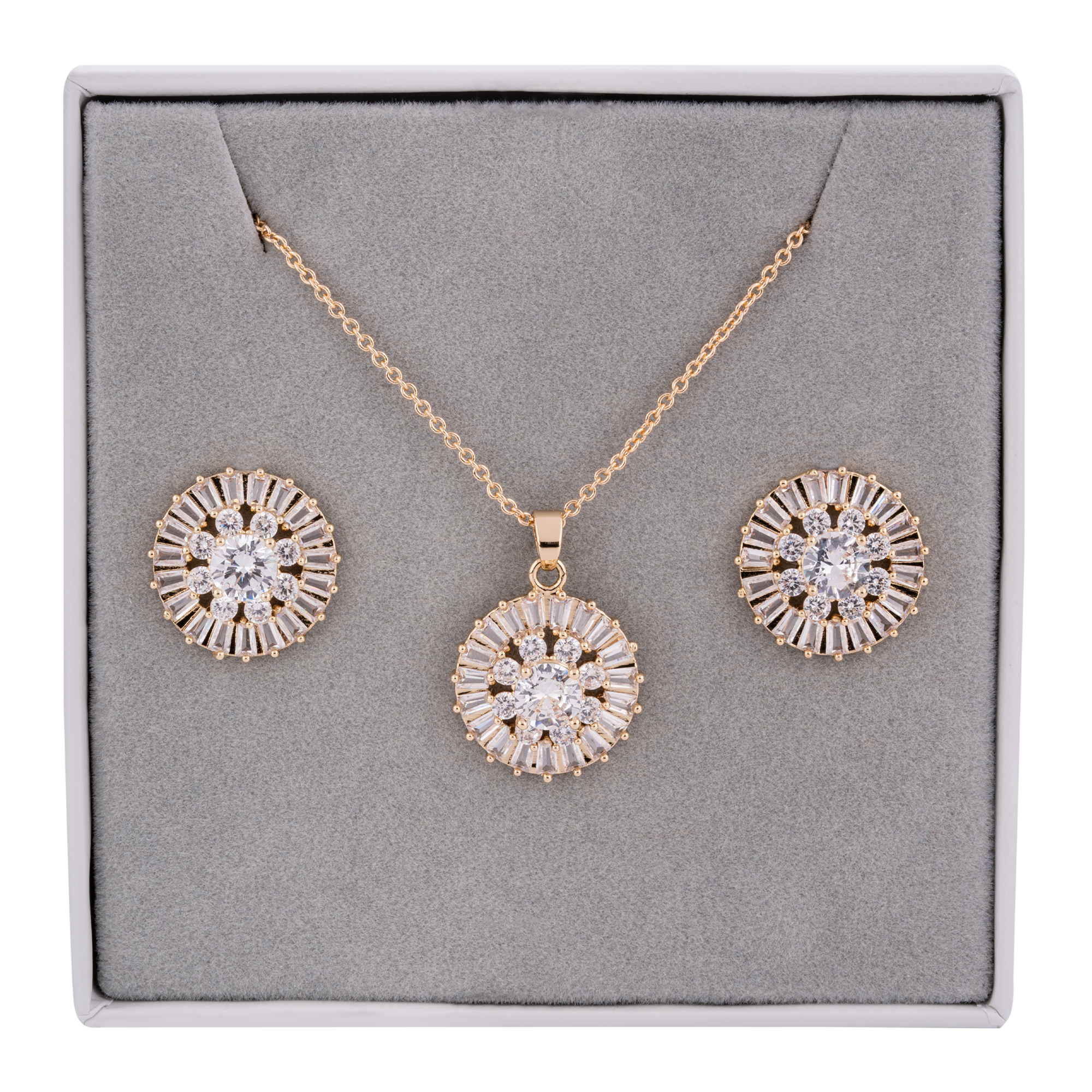 Flower Boxed Cubic Zirconia Gold Necklace & Earring Jewellery Set - D&X Retail