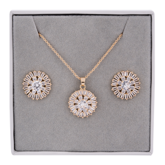 Flower Boxed Cubic Zirconia Gold Necklace & Earring Jewellery Set - D&X Retail