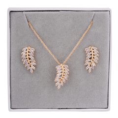 Boxed Cubic Zirconia Gold Feather Jewellery Set - D&X Retail