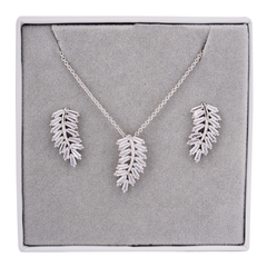 Boxed Cubic Zirconia Silver Feather Jewellery Set - D&X Retail