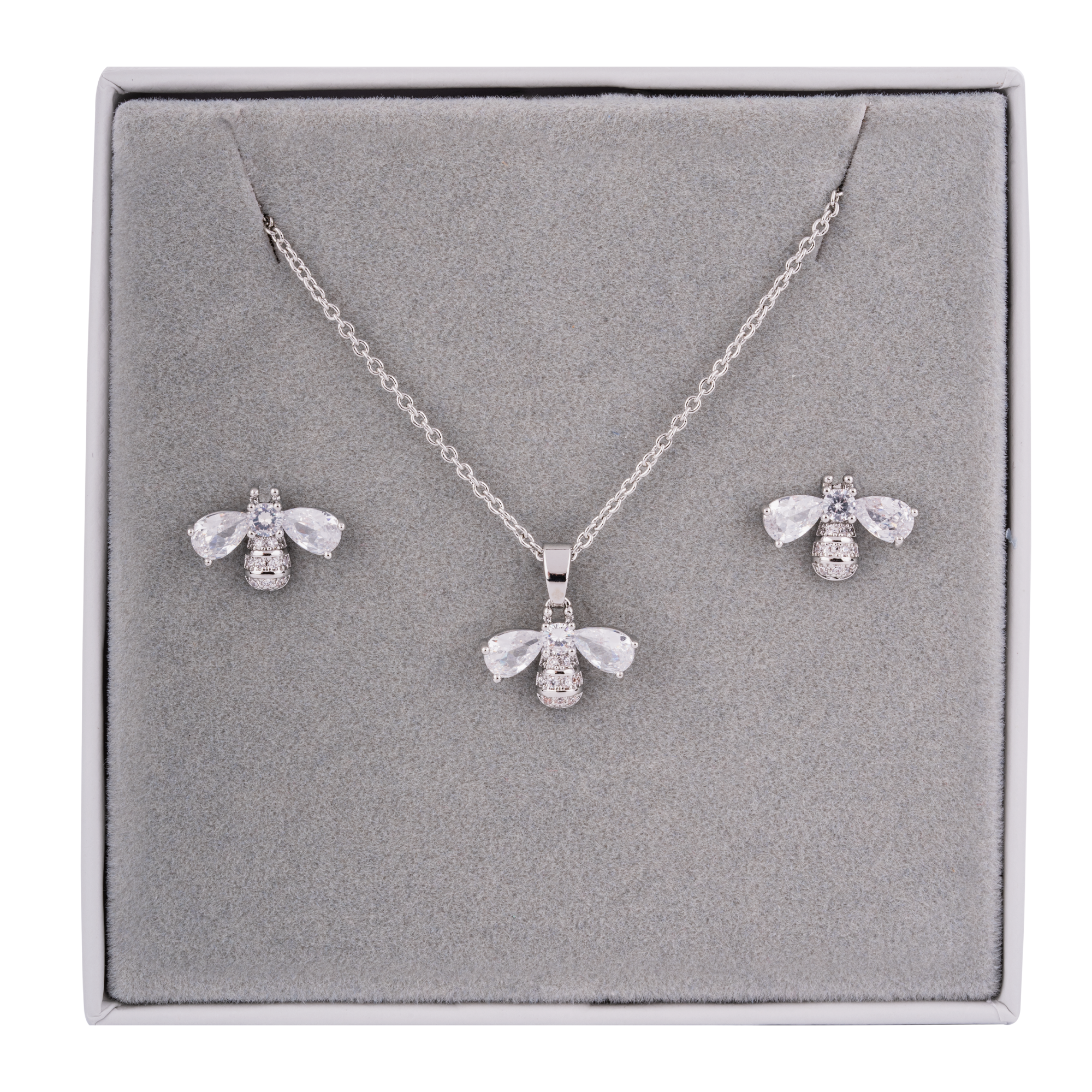 Boxed Cubic Zirconia Silver Bee Jewellery Set - D&X Retail