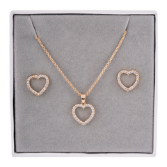Boxed Cubic Zirconia Gold Heart Jewellery Set - D&X Retail