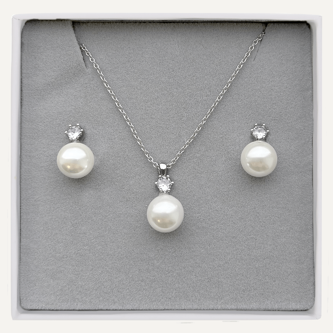 Boxed Cubic Zirconia & Mother Of Pearl Set In Silver-Tone