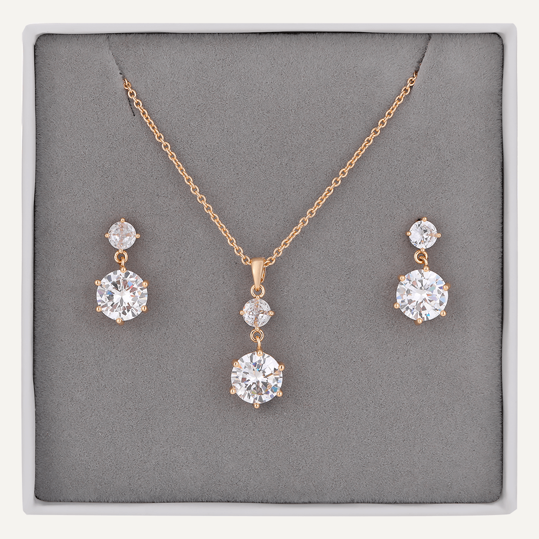 Boxed Geometric Crystal Jewellery Set In Gold-Tone