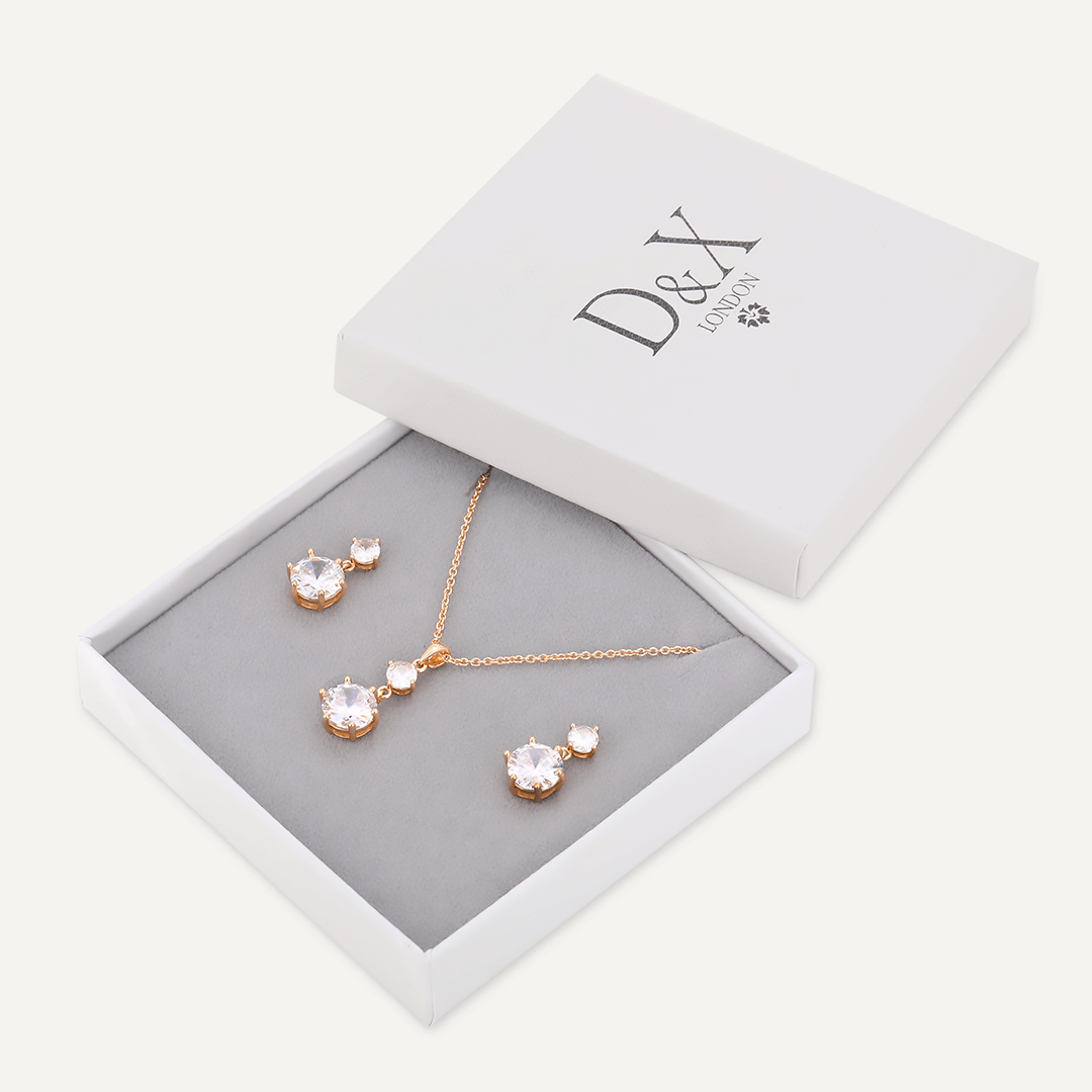 Boxed Geometric Crystal Jewellery Set In Gold-Tone