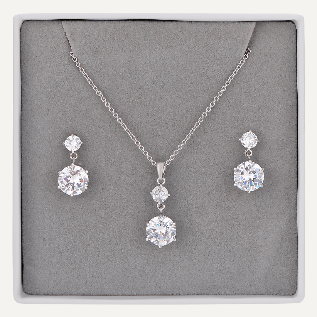 Boxed Geometric Crystal Jewellery Set In Silver-Tone