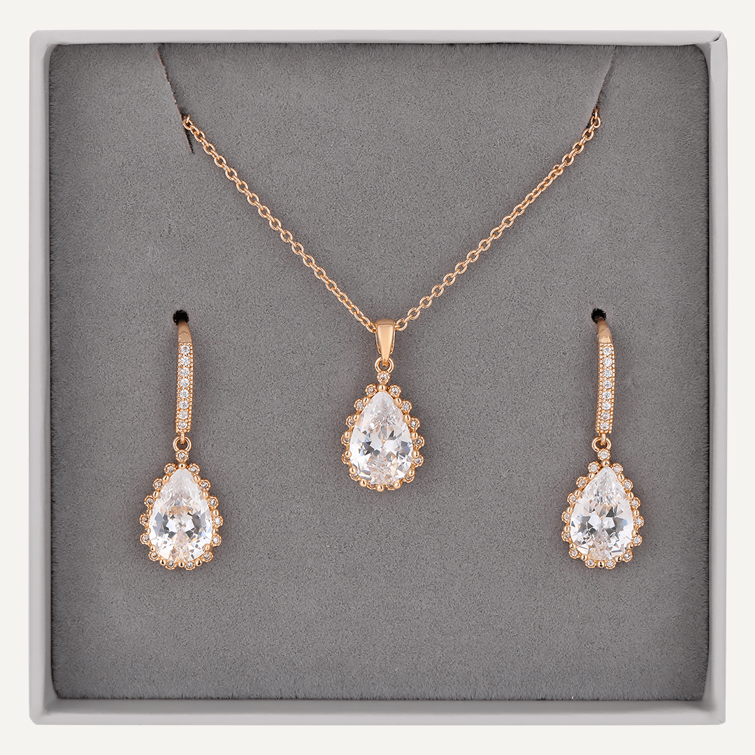 Boxed Clear Crystal Jewellery Set In Gold-Tone