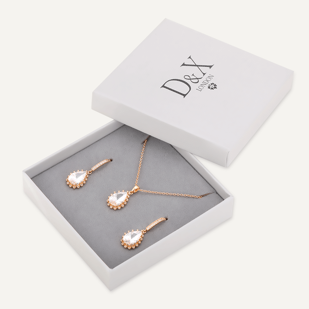 Boxed Clear Crystal Jewellery Set In Gold-Tone