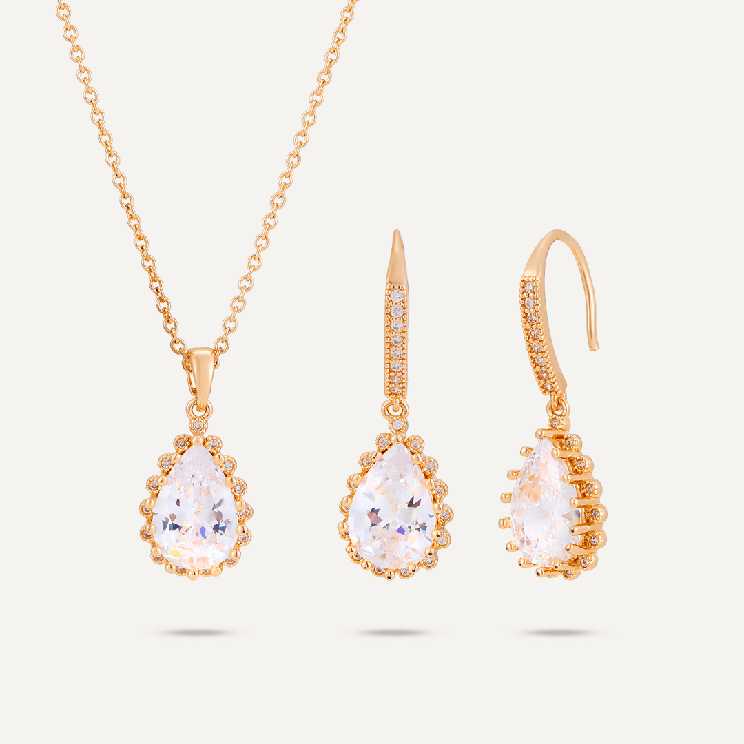 Boxed Clear Crystal Jewellery Set In Gold-Tone