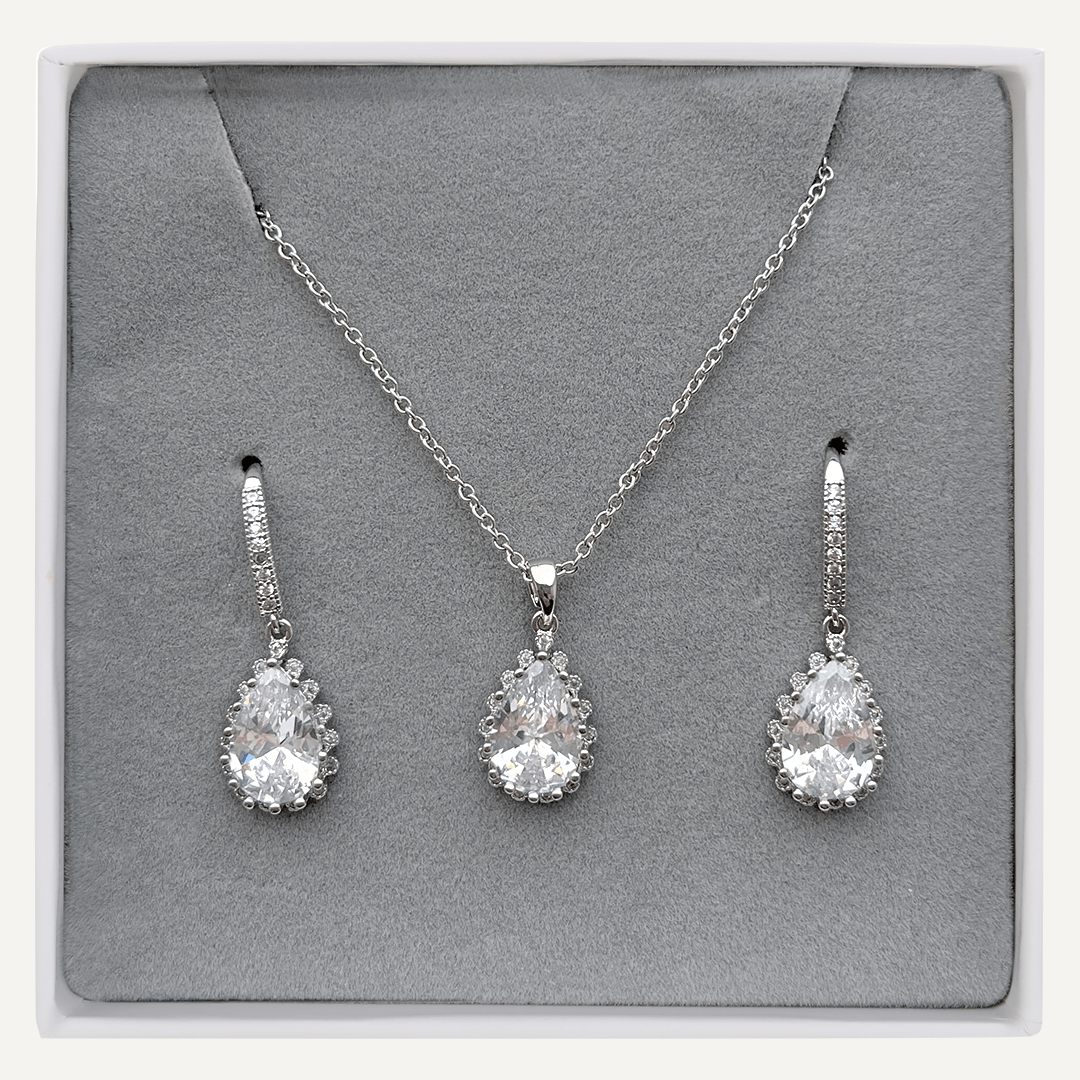 Contemporary Crystal Jewellery Set In Silver-Tone