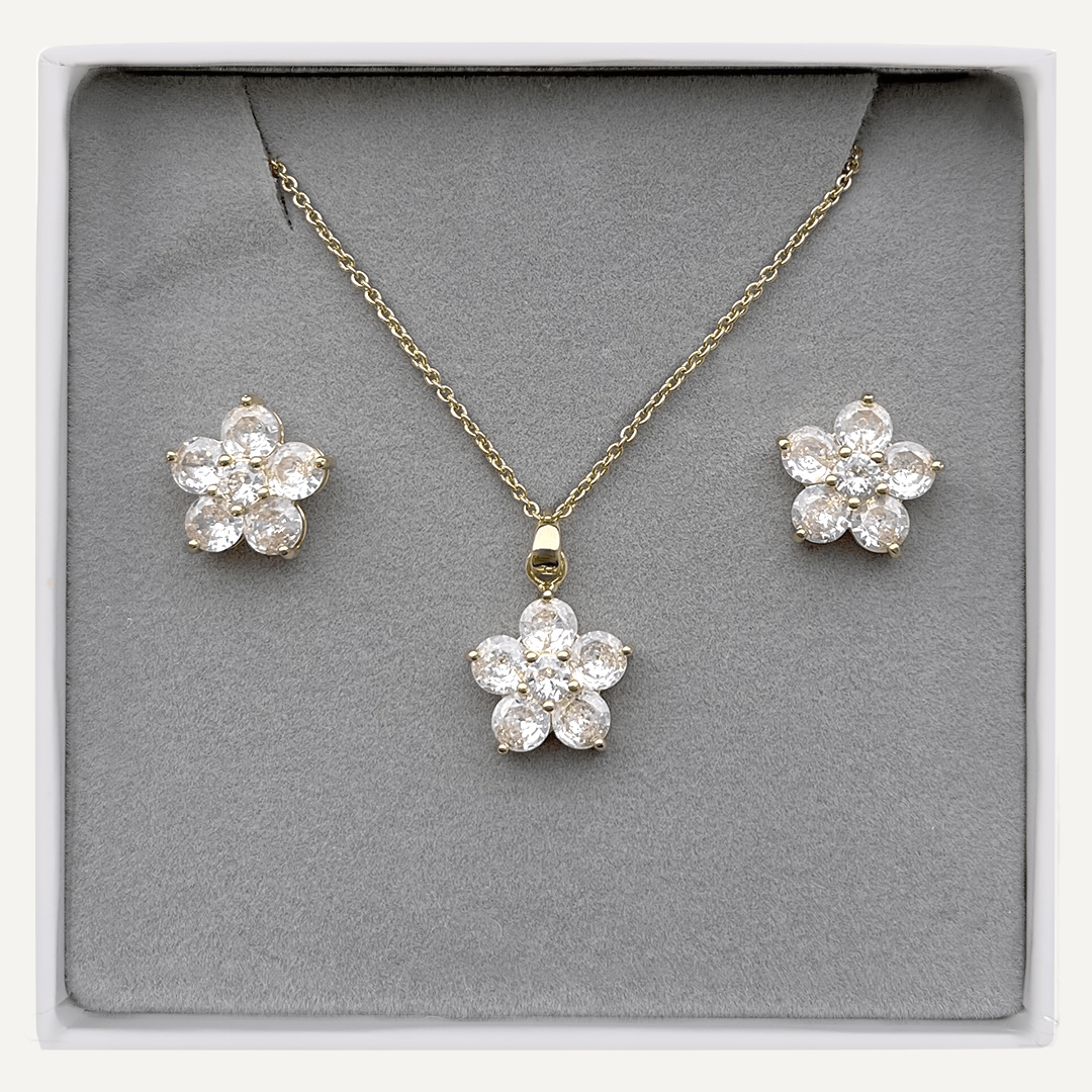 Floral Crystal Jewellery Set In Gold-Tone