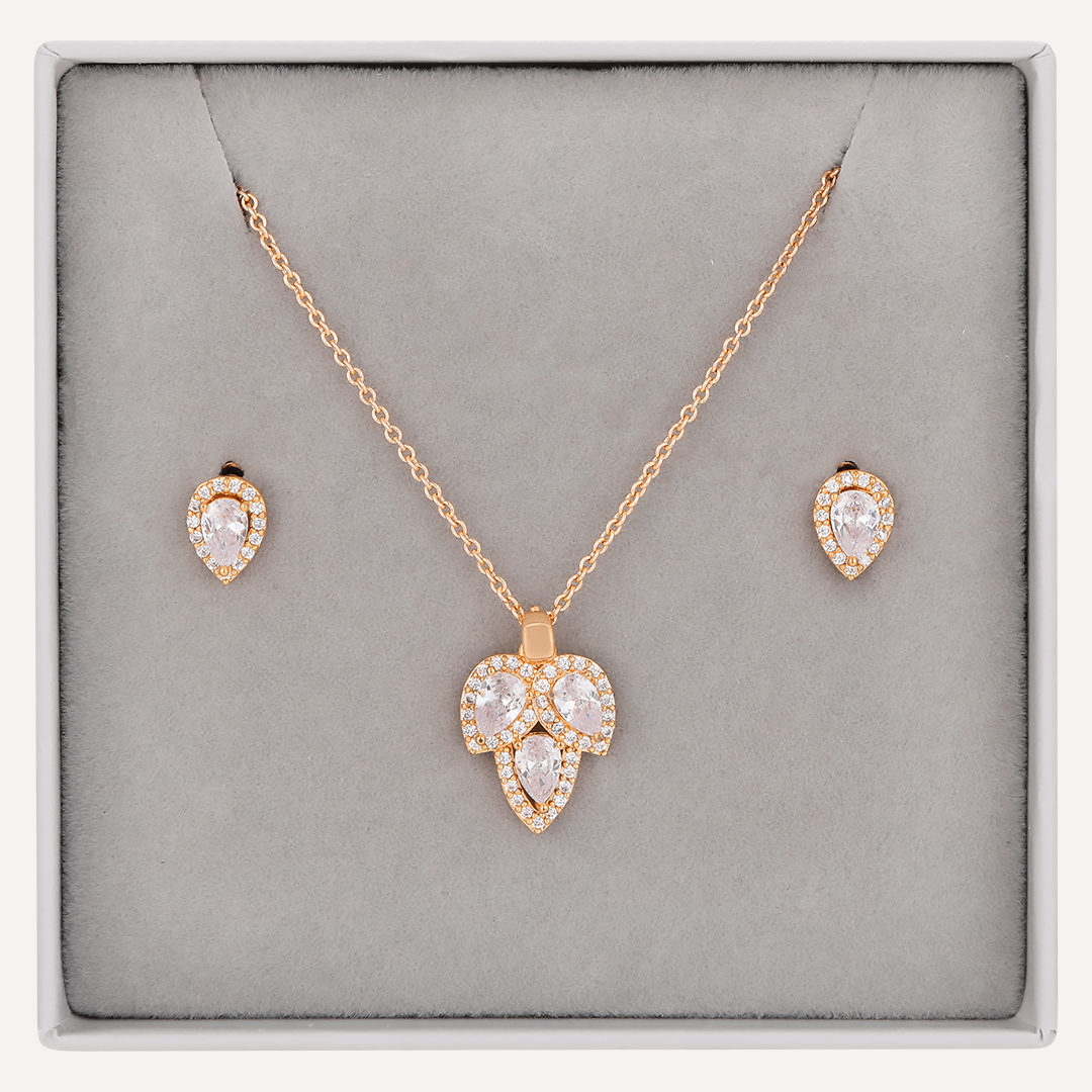 Teardrop Cubic Zirconia Boxed Set In Gold-Tone