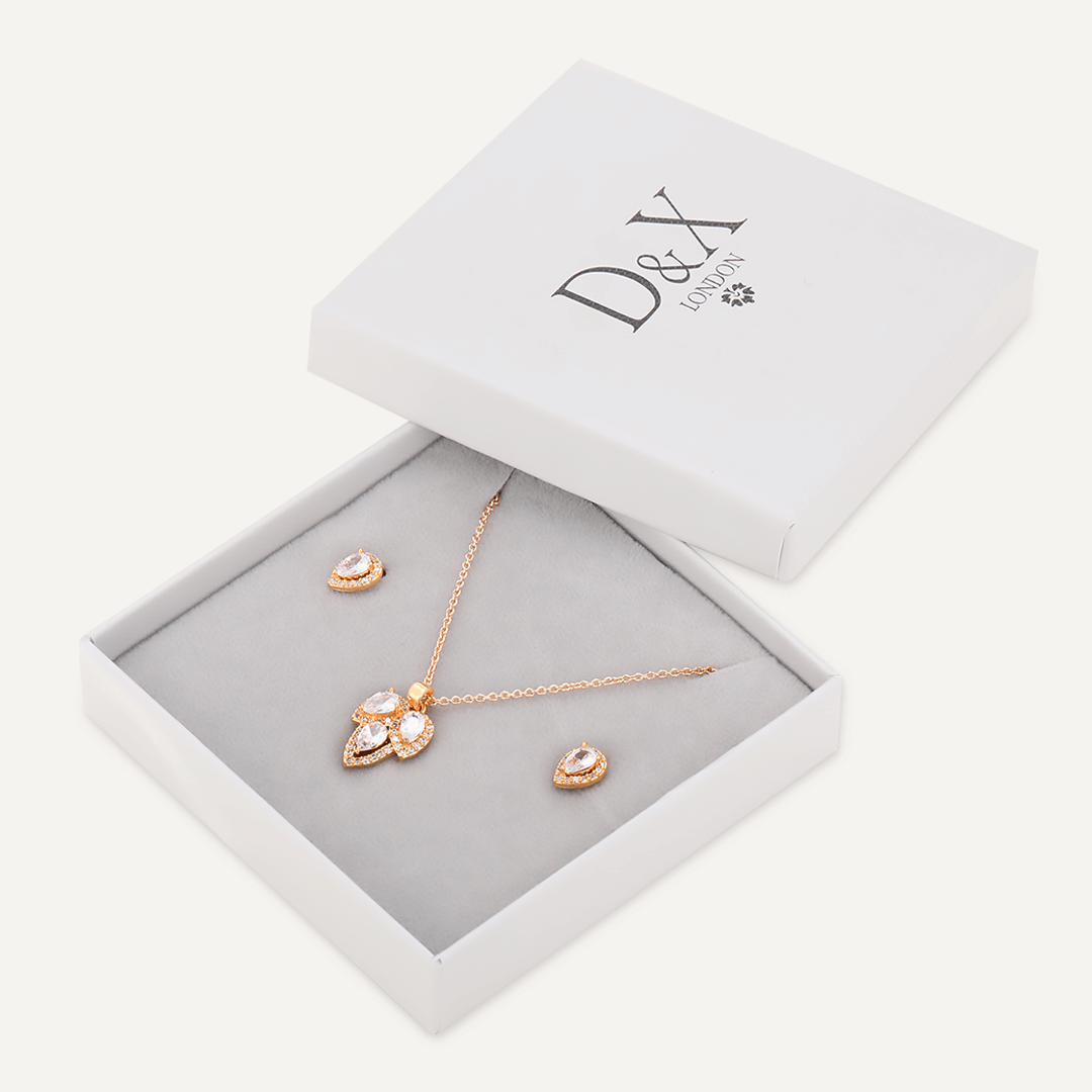 Teardrop Cubic Zirconia Boxed Set In Gold-Tone