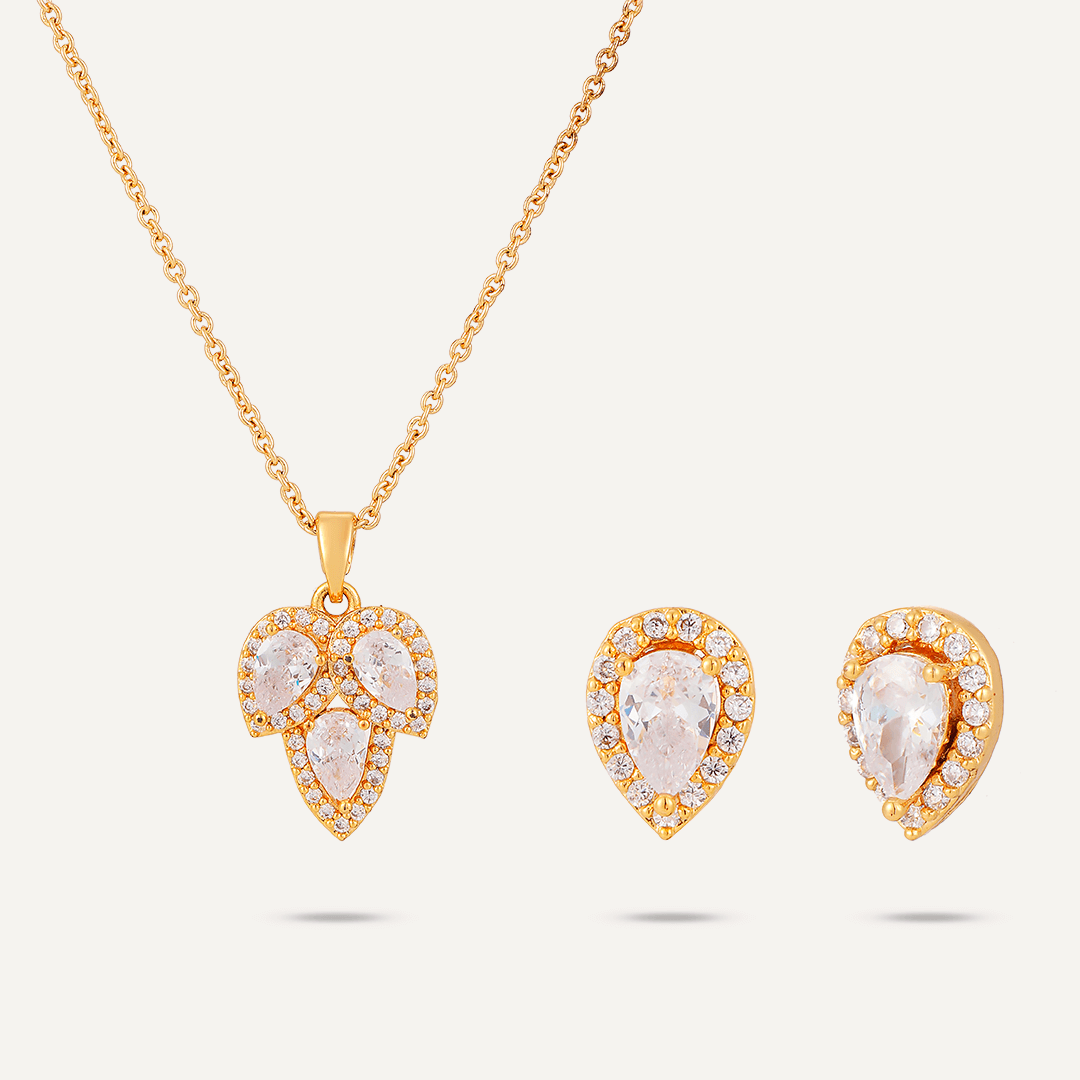 Teardrop Cubic Zirconia Boxed Set In Gold-Tone