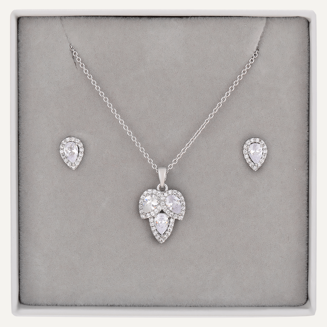 Teardrop Cubic Zirconia Boxed Set In Silver-Tone