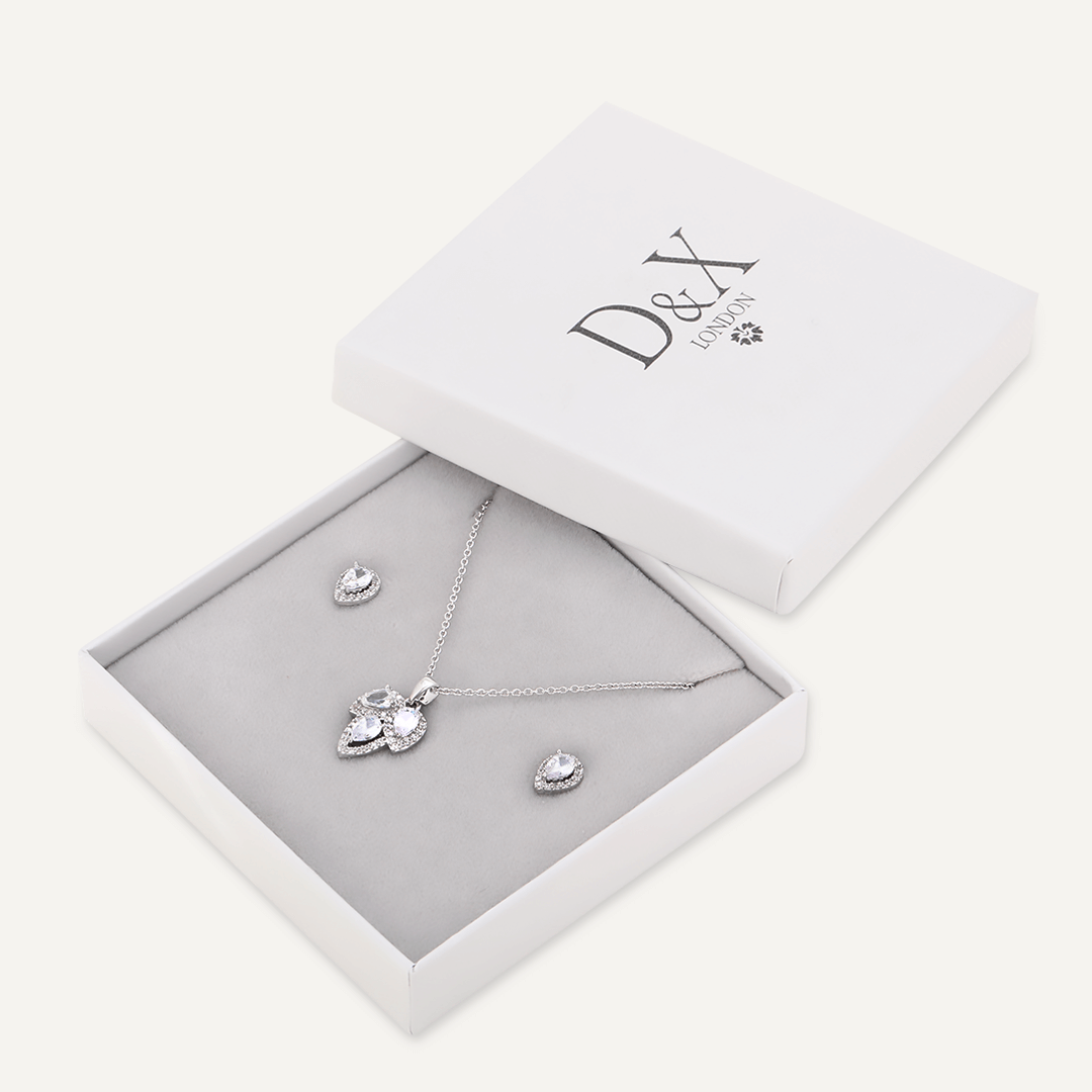 Teardrop Cubic Zirconia Boxed Set In Silver-Tone