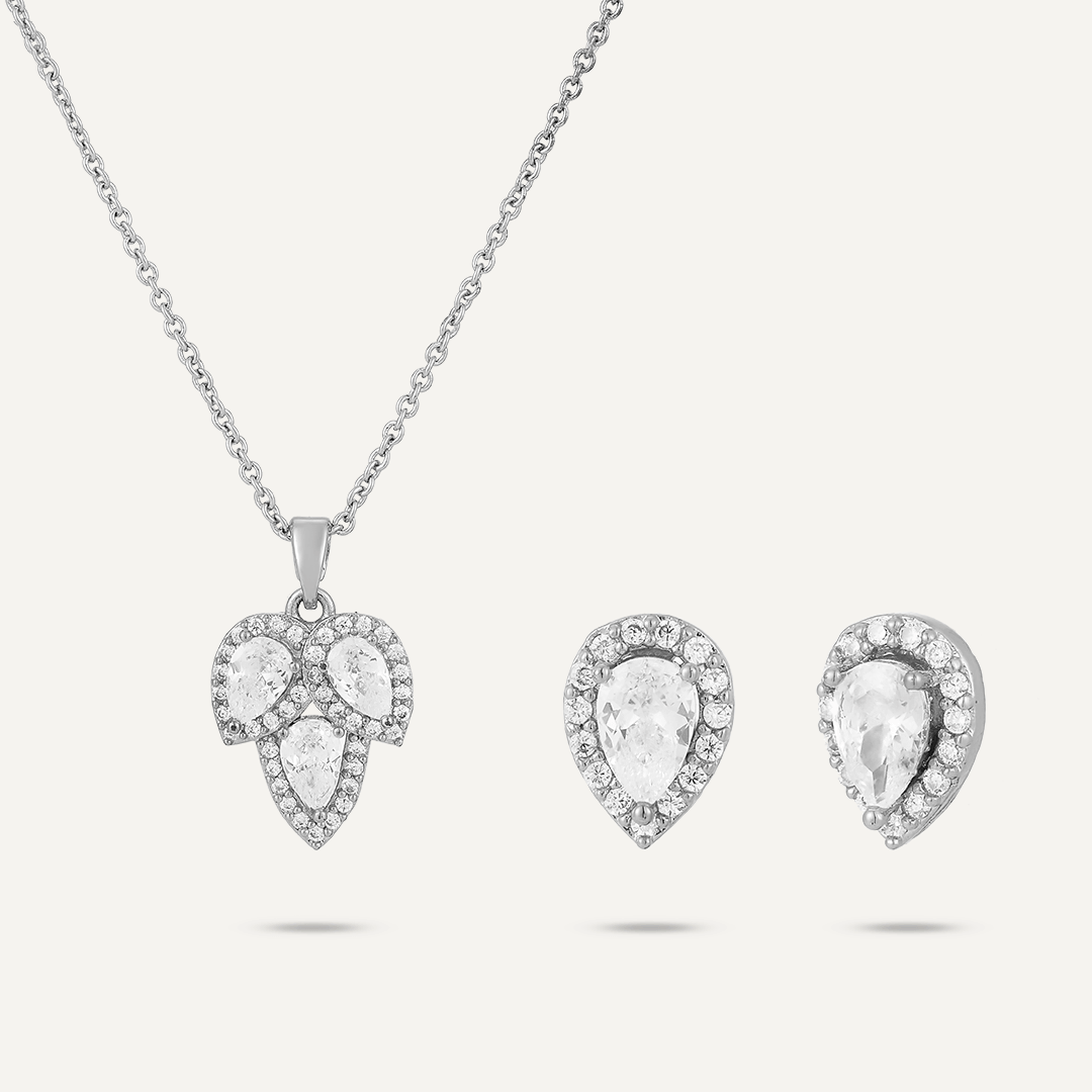 Teardrop Cubic Zirconia Boxed Set In Silver-Tone