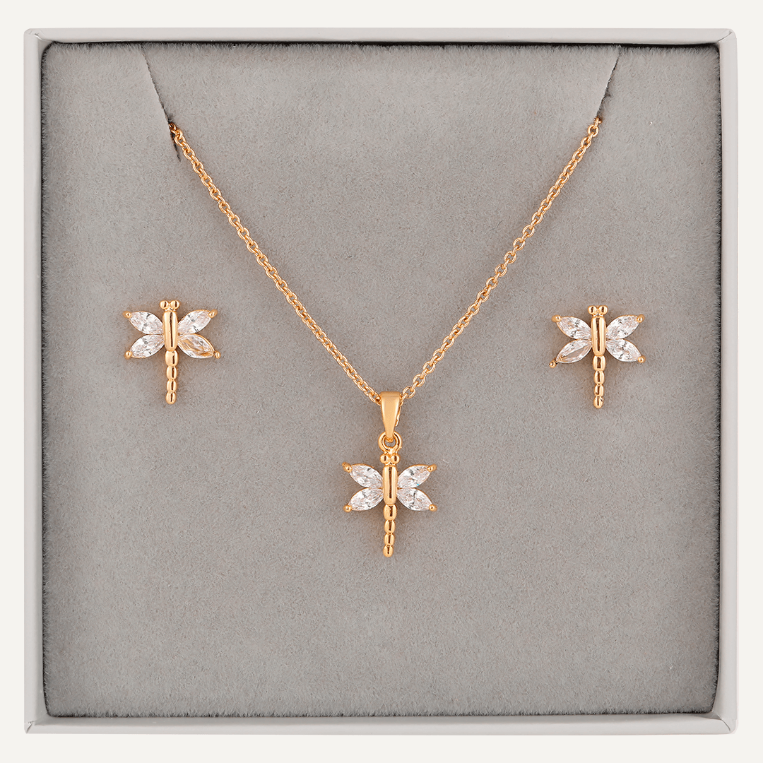 Dragonfly Crystal & Cubic Zirconia Boxed Set In Gold-Tone