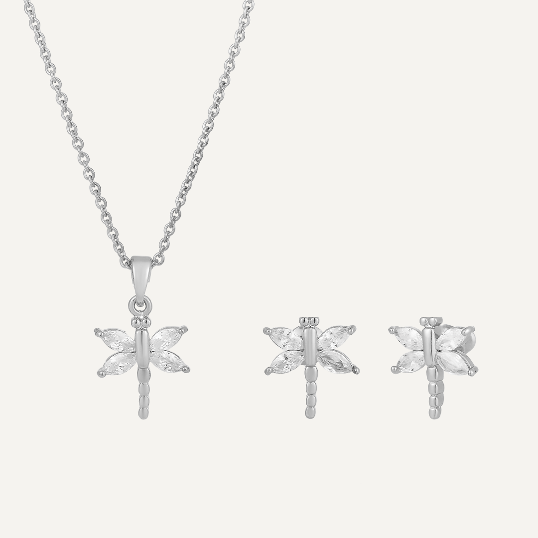 Dragonfly Crystal & Cubic Zirconia Boxed Set In Silver-Tone