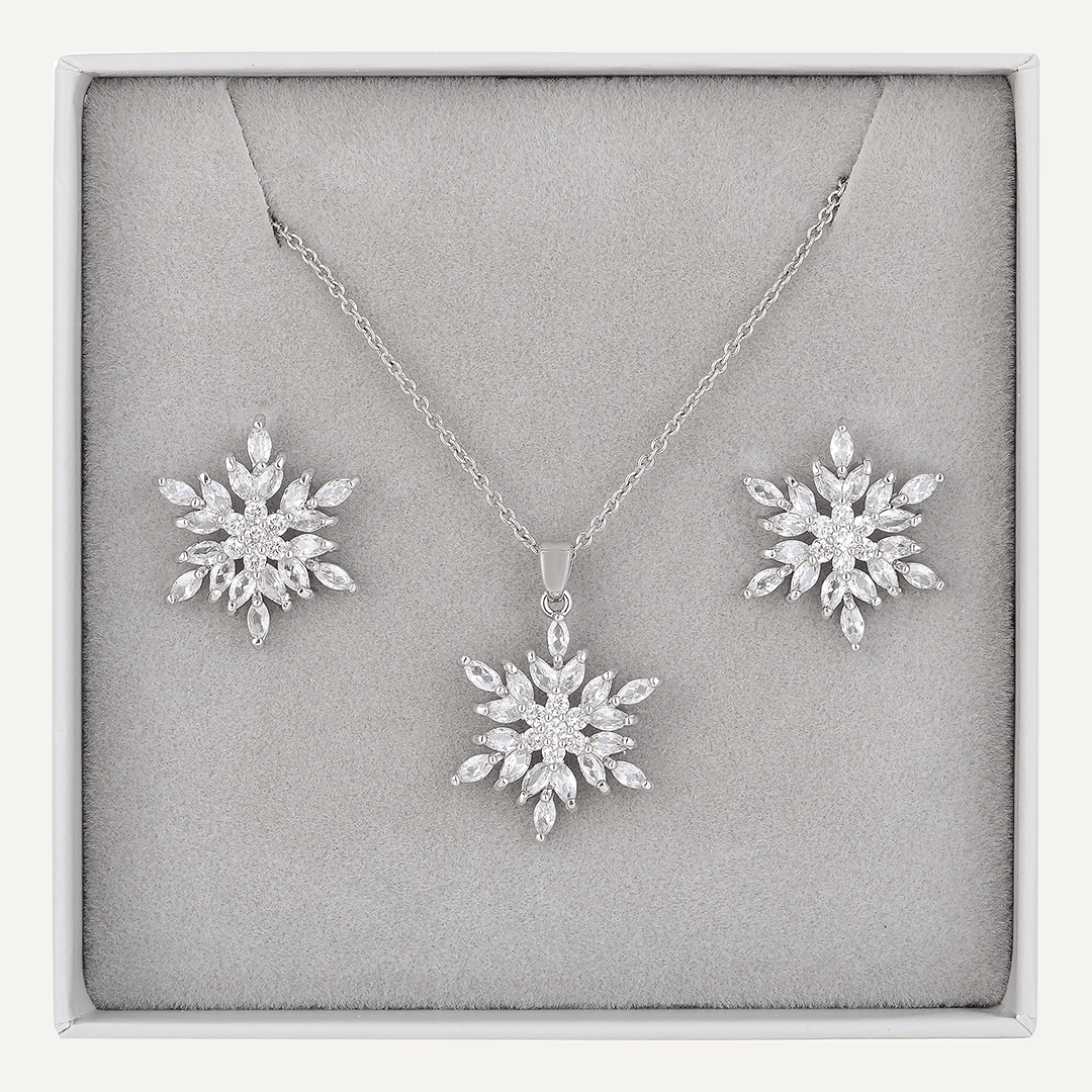 Snowflake Crystal & Cubic Zirconia Boxed Set In Silver-Tone