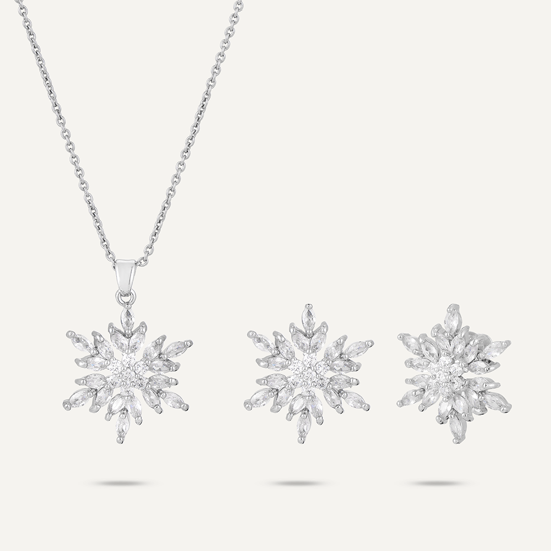 Snowflake Crystal & Cubic Zirconia Boxed Set In Silver-Tone