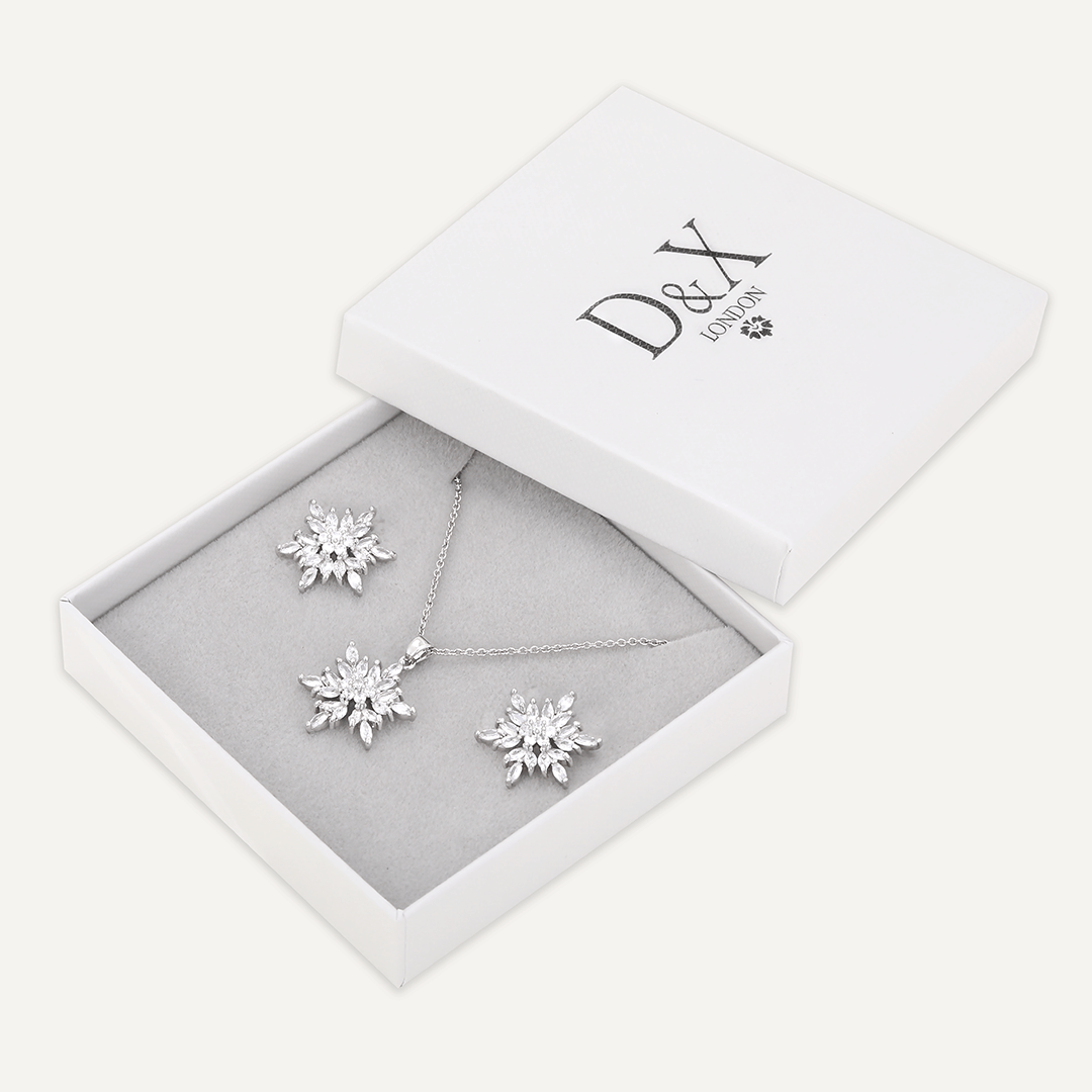 Snowflake Crystal & Cubic Zirconia Boxed Set In Silver-Tone