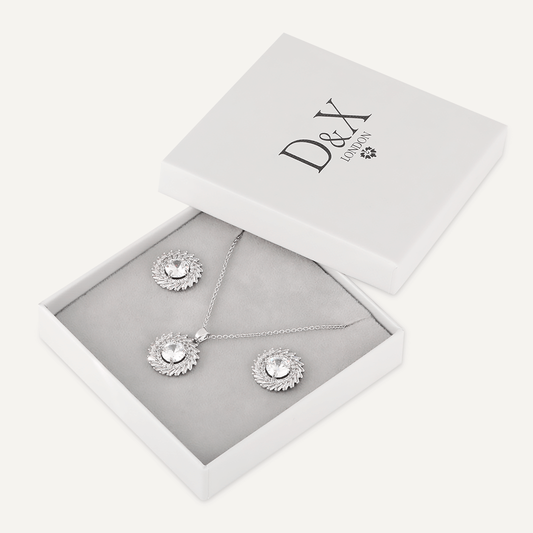 Circular Crystal & Cubic Zirconia Boxed Set In Silver-Tone