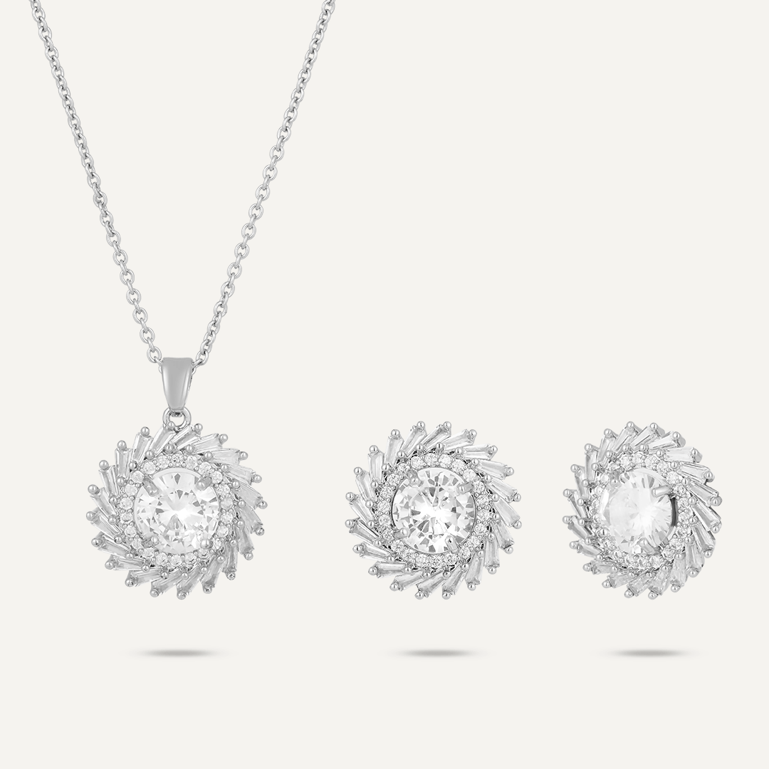 Circular Crystal & Cubic Zirconia Boxed Set In Silver-Tone