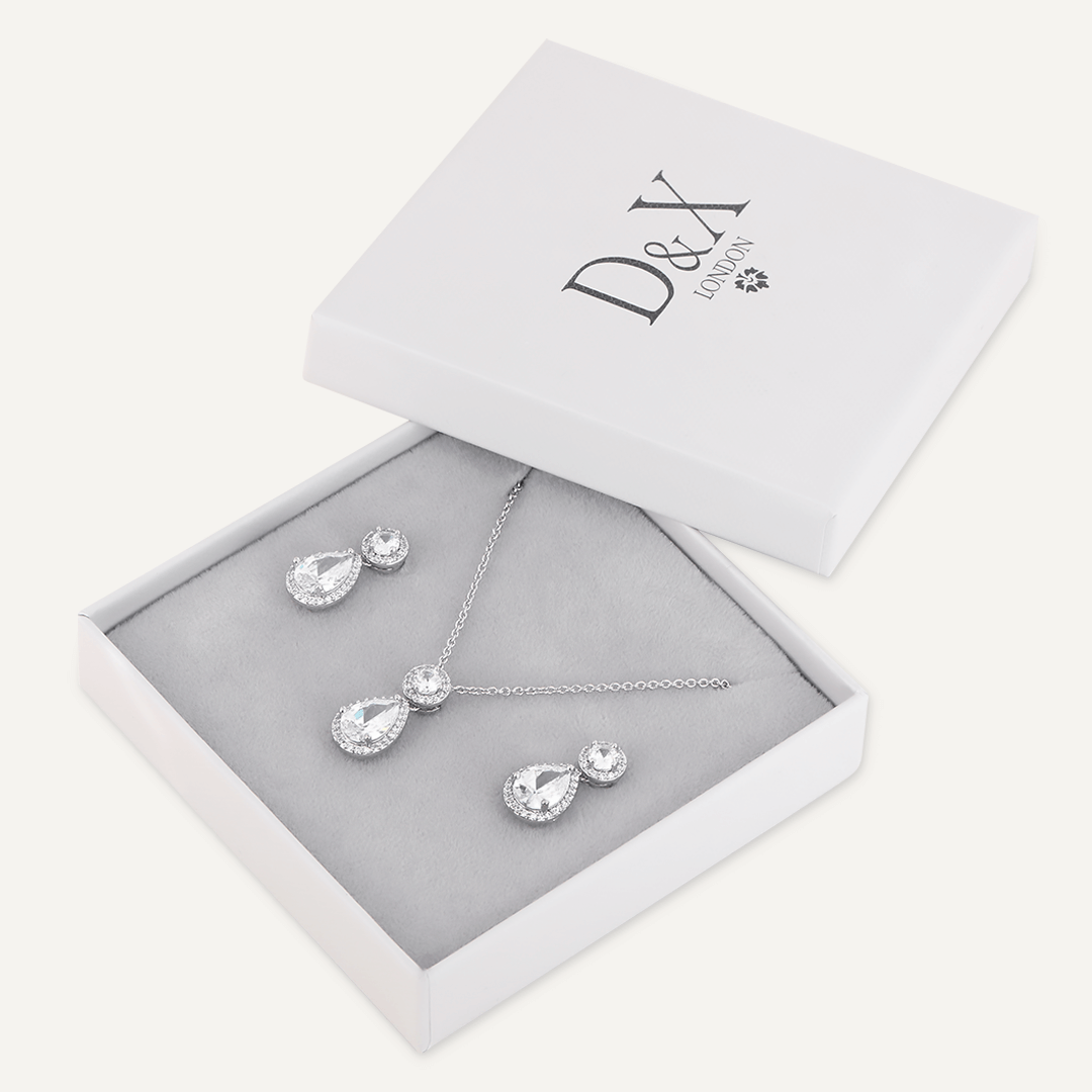 Teardrop Crystal & Cubic Zirconia Boxed Set In Silver-Tone