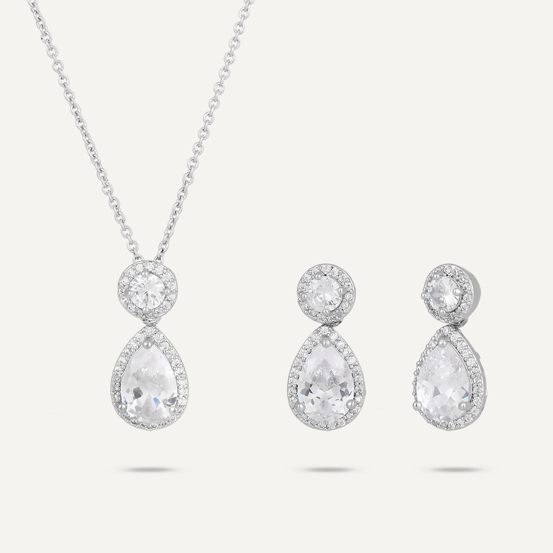 Teardrop Crystal & Cubic Zirconia Boxed Set In Silver-Tone