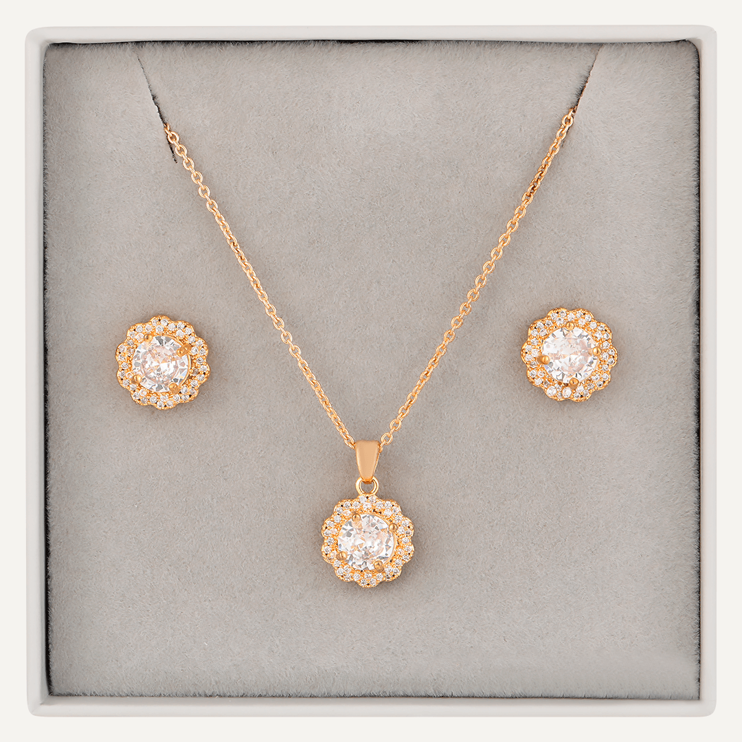 Classic Floral Crystal & Cubic Zirconia Boxed Set In Gold-Tone