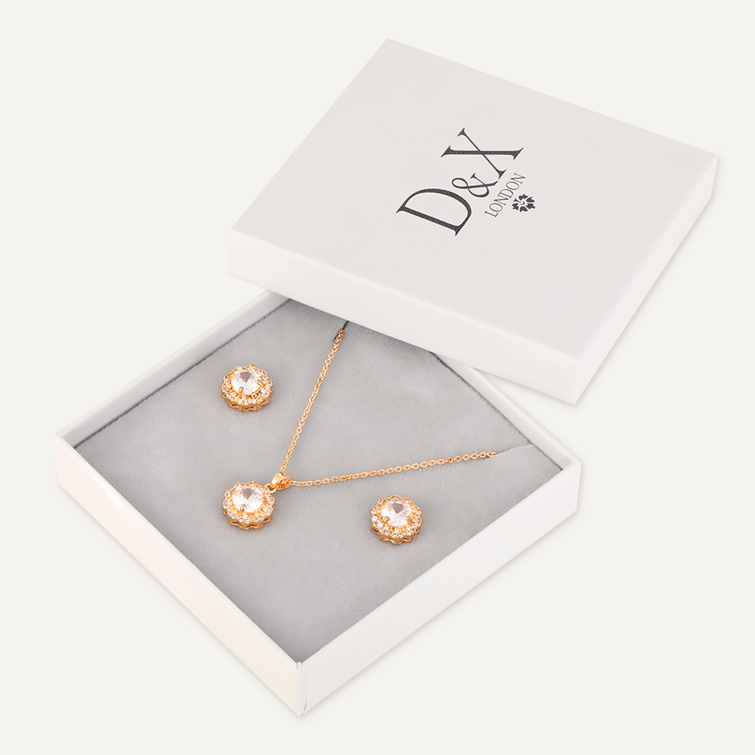 Classic Floral Crystal & Cubic Zirconia Boxed Set In Gold-Tone