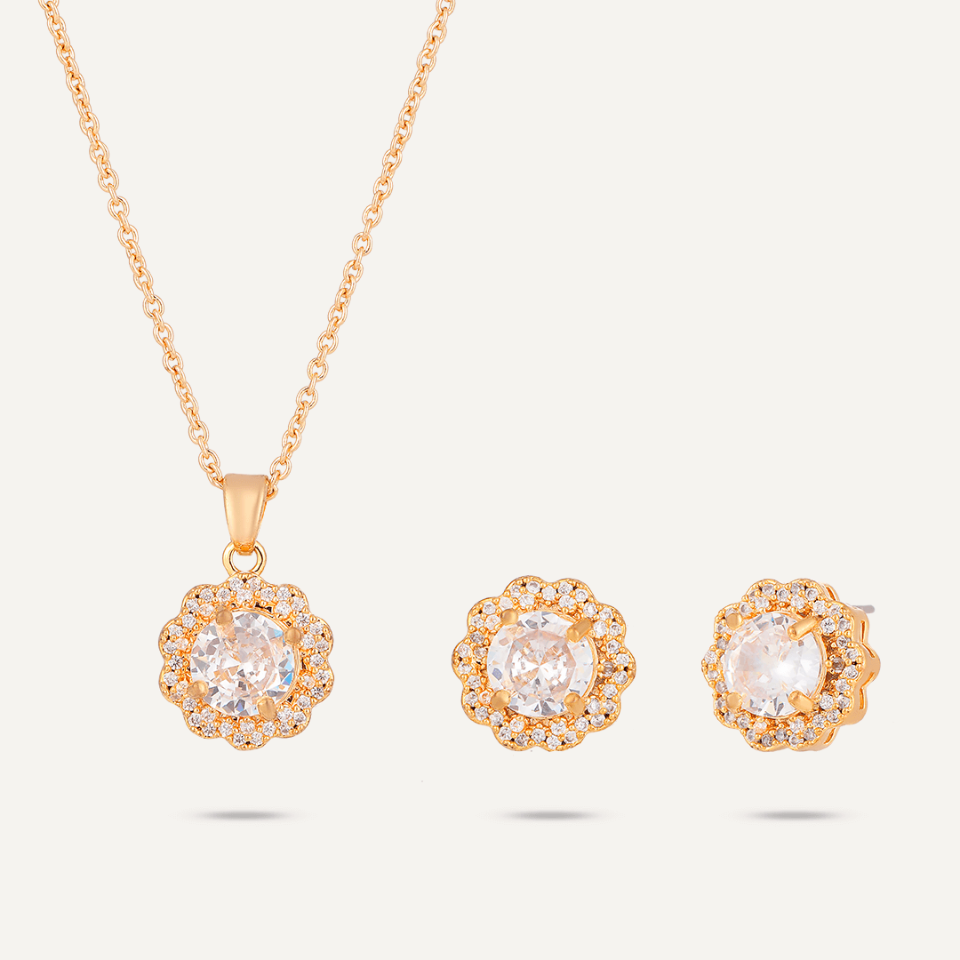 Classic Floral Crystal & Cubic Zirconia Boxed Set In Gold-Tone