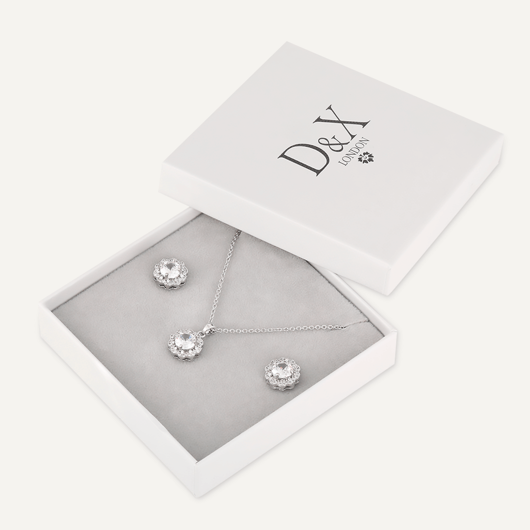 Classic Floral Crystal & Cubic Zirconia Boxed Set In Silver-Tone