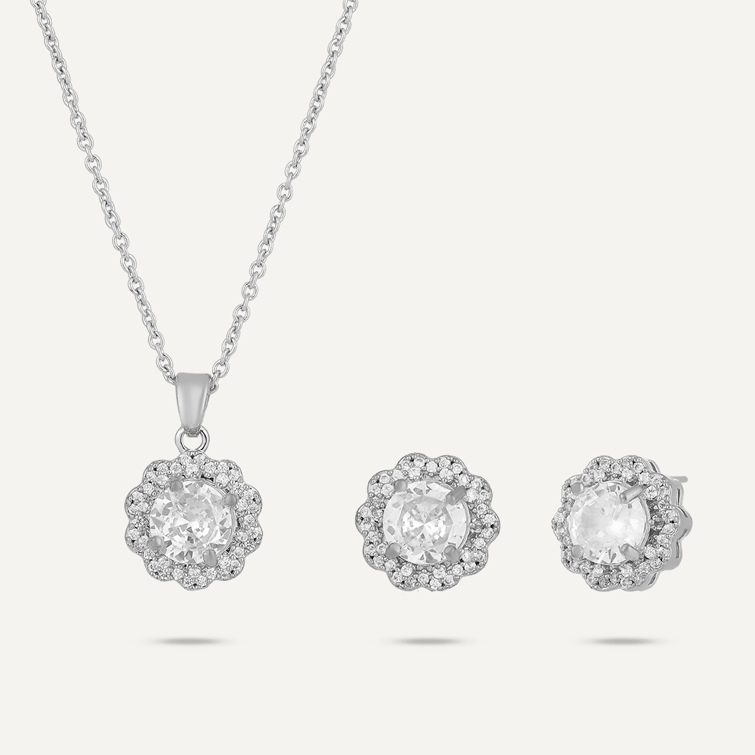 Classic Floral Crystal & Cubic Zirconia Boxed Set In Silver-Tone