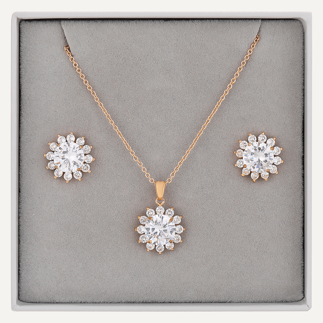 Elegant Floral Crystal & Cubic Zirconia Boxed Set In Gold-Tone