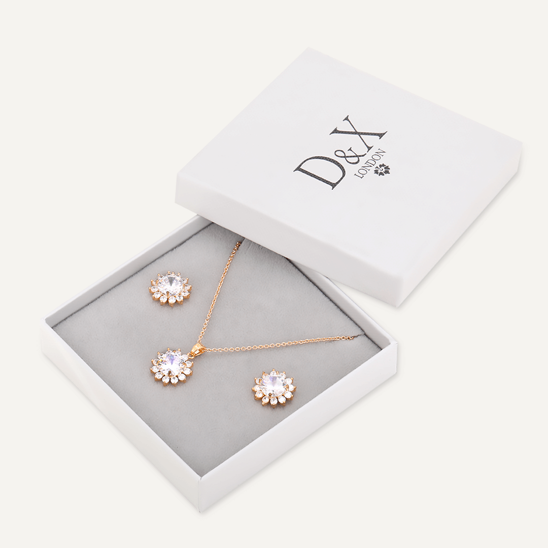 Elegant Floral Crystal & Cubic Zirconia Boxed Set In Gold-Tone