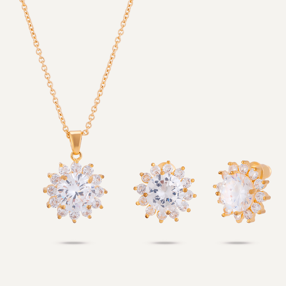 Elegant Floral Crystal & Cubic Zirconia Boxed Set In Gold-Tone