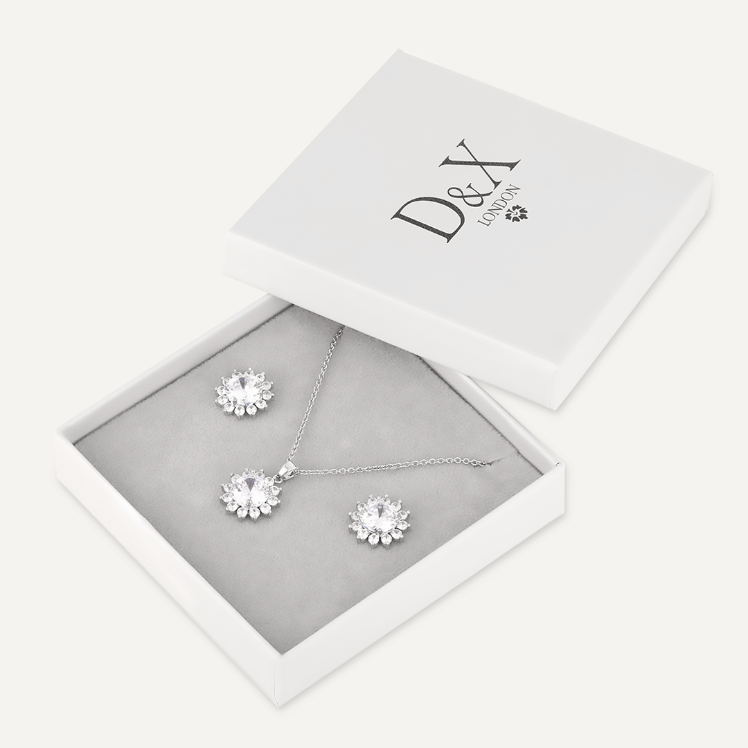 Elegant Floral Crystal & Cubic Zirconia Boxed Set In Silver-Tone