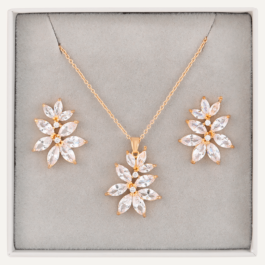 Stunning Floral Crystal & Cubic Zirconia Boxed Set In Gold-Tone